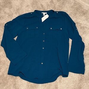 Calvin Klein Teal Button-Up Blouse